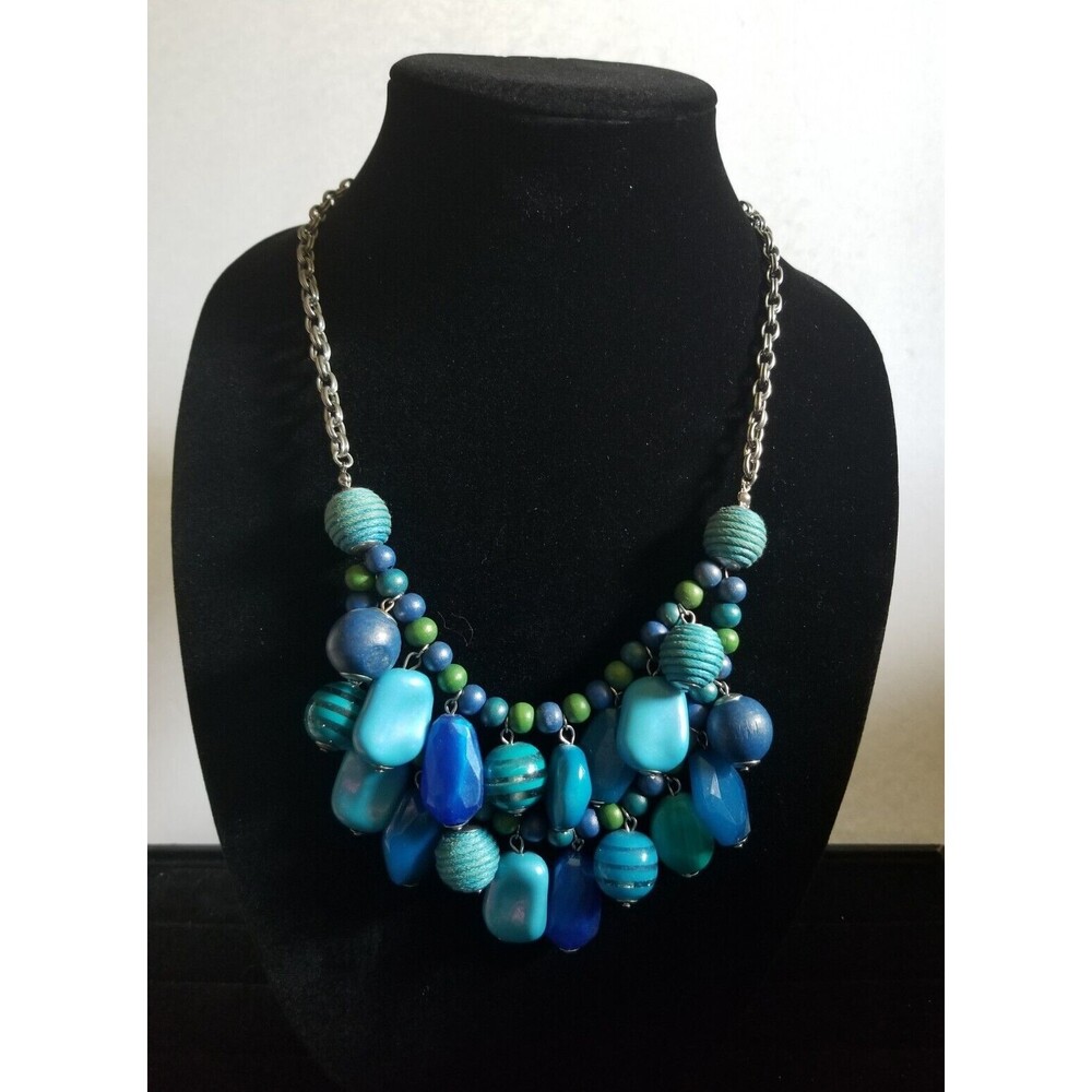 MCM Women's Necklace Bib Artisan Design Blue Large Bead Adjustable BOHO